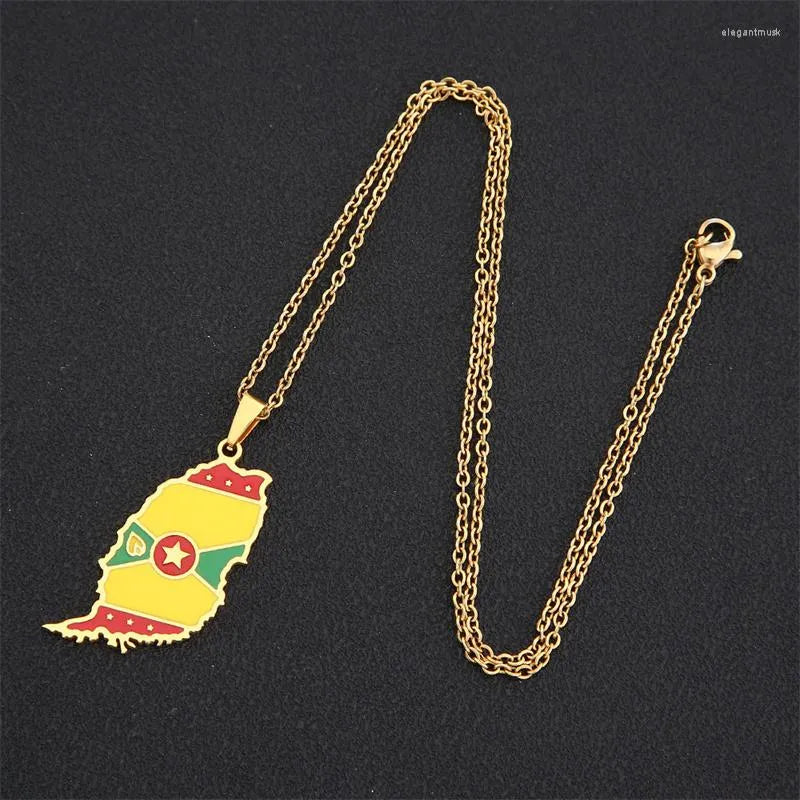 Grenada Map Flag Stainless Steel Pendant Necklace | High-quality African and Caribbean inspired by Jewellery and accessories | African Jewellery | Caribbean jewellery | Afro-Caribbean accessories | African jewelry