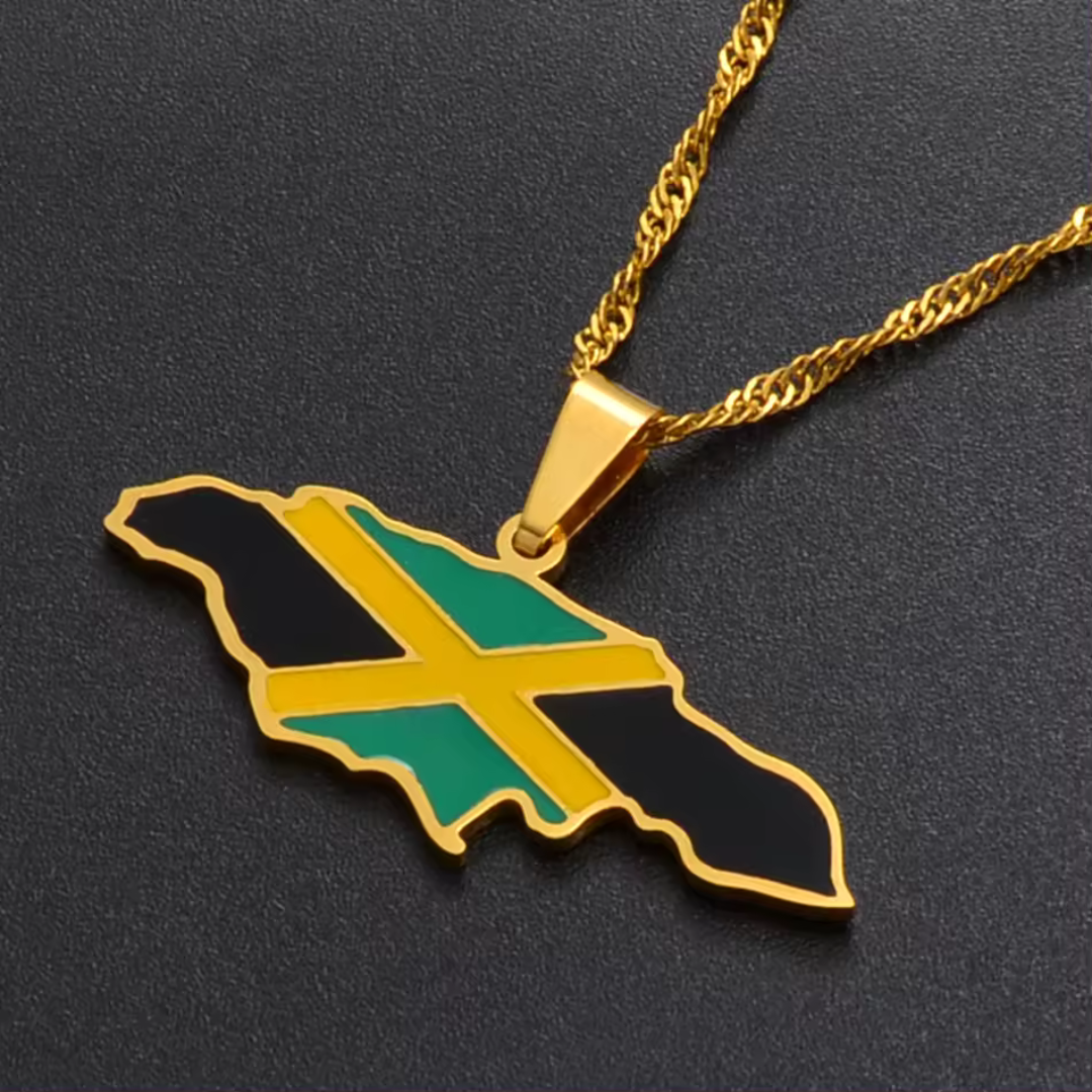 Jamaica Map Flag Stainless Steel Pendant Necklace