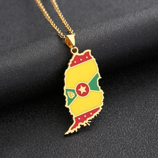 Grenada Map Flag Stainless Steel Pendant Necklace | High-quality African and Caribbean inspired by Jewellery and accessories | African Jewellery | Caribbean jewellery | Afro-Caribbean accessories | African jewelry