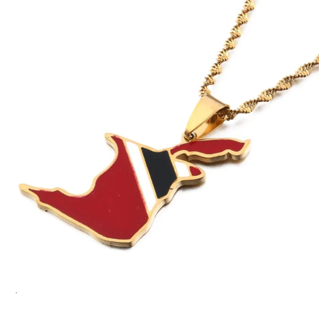Trinidad and Tobago Map Flag Stainless Steel Pendant Necklace | High-quality African and Caribbean inspired by Jewellery and accessories | African Jewellery | Caribbean jewellery | Afro-Caribbean accessories | African jewelry