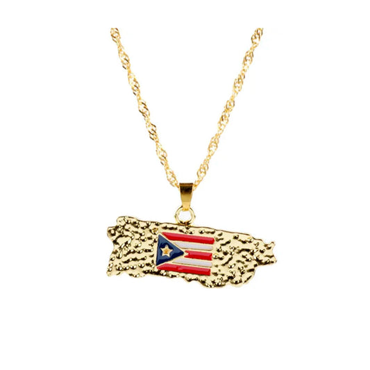 Puerto Rico Boricua Map Flag Enamel Pendant Necklace Ivory Coast | Côte d'Ivoire Map Flag Enamel Pendant Necklace | High-quality African and Caribbean inspired by Jewellery and accessories | African Jewellery | Caribbean jewellery | Afro-Caribbean accessories | African jewelry