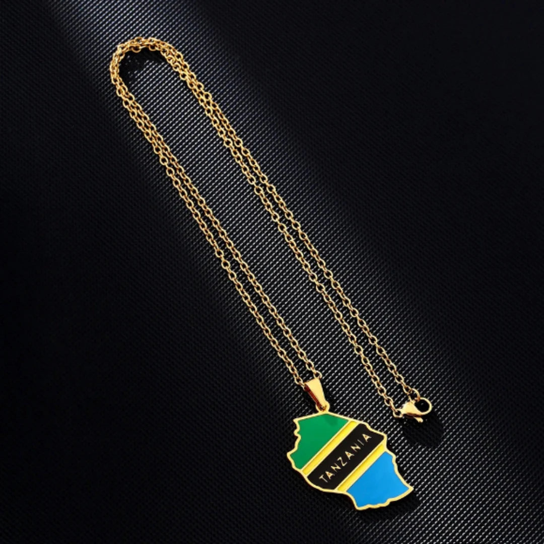 Tanzania Map Flag Stainless Steel Pendant Tanzanian Necklace | High-quality African and Caribbean inspired by Jewellery and accessories | African Jewellery | Caribbean jewellery | Afro-Caribbean accessories | African jewelry