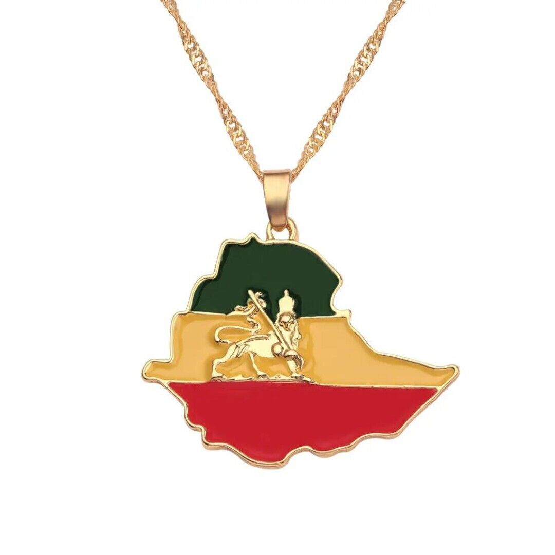 Ethiopia Map Flag Enamel Pendant Necklace | High-quality African and Caribbean inspired by Jewellery and accessories | African Jewellery | Caribbean jewellery | Afro-Caribbean accessories | African jewelry
