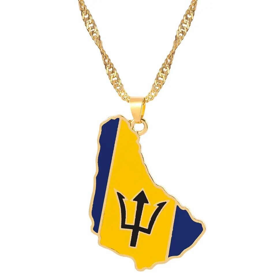 Barbados | Dominican Republic Map Flag Enamel Pendant Necklace | High-quality African and Caribbean inspired by Jewellery and accessories | African Jewellery | Caribbean jewellery | Afro-Caribbean accessories | African jewelry