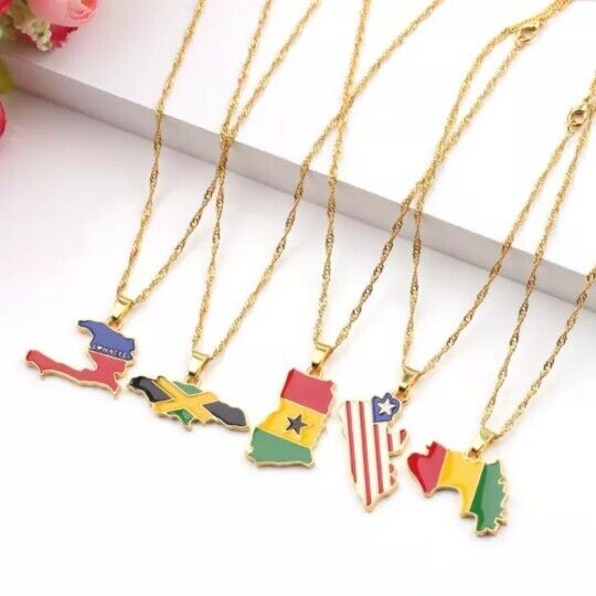 Ethiopia Map Flag Enamel Pendant Necklace | High-quality African and Caribbean inspired by Jewellery and accessories | African Jewellery | Caribbean jewellery | Afro-Caribbean accessories | African jewelry