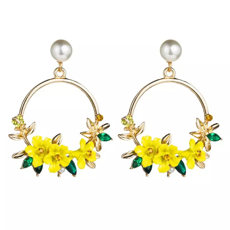 Yellow Flower Rhinestone Dangle Stud Earrings | High-quality African and Caribbean inspired by Jewellery and accessories | African Jewellery | Caribbean jewellery | Afro-Caribbean accessories