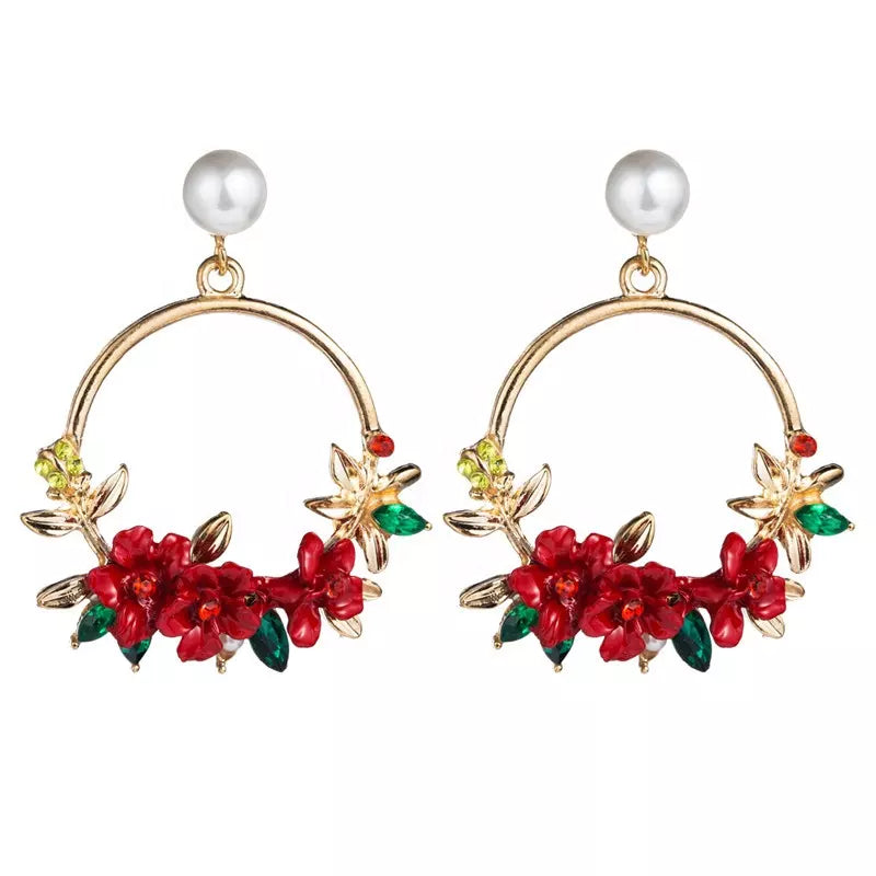 Red Flower Rhinestone Dangle Stud Earrings | High-quality African and Caribbean inspired by Jewellery and accessories | African Jewellery | Caribbean jewellery | Afro-Caribbean accessories