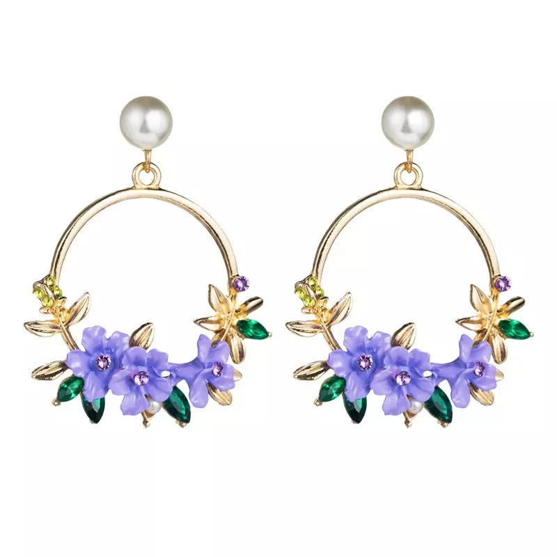 Purple Flower Rhinestone Dangle Stud Earrings | High-quality African and Caribbean inspired by Jewellery and accessories | African Jewellery | Caribbean jewellery | Afro-Caribbean accessories