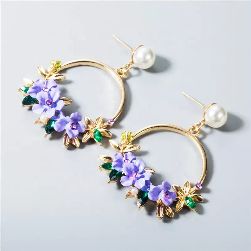 Purple Flower Rhinestone Dangle Stud Earrings | High-quality African and Caribbean inspired by Jewellery and accessories | African Jewellery | Caribbean jewellery | Afro-Caribbean accessories
