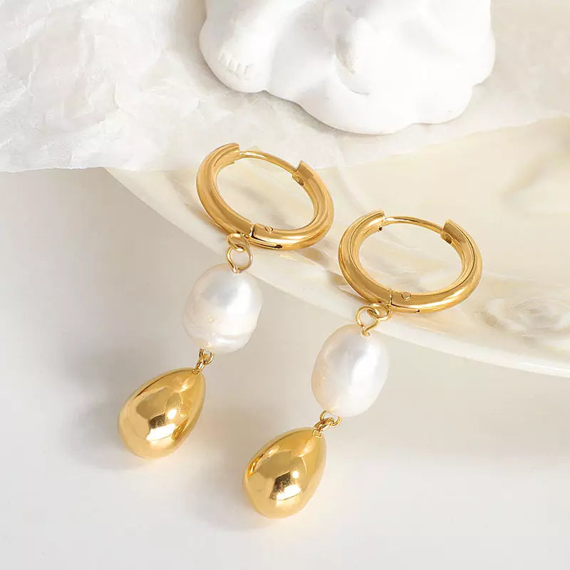 Freshwater Pearl 18k Gold Plated Stainless Steel Dangle Earrings
