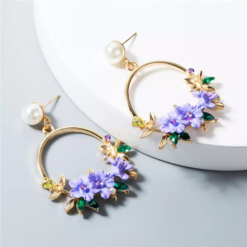 Purple Flower Rhinestone Dangle Stud Earrings | High-quality African and Caribbean inspired by Jewellery and accessories | African Jewellery | Caribbean jewellery | Afro-Caribbean accessories