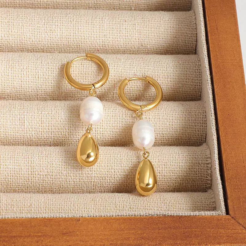 Freshwater Pearl 18k Gold Plated Stainless Steel Dangle Earrings