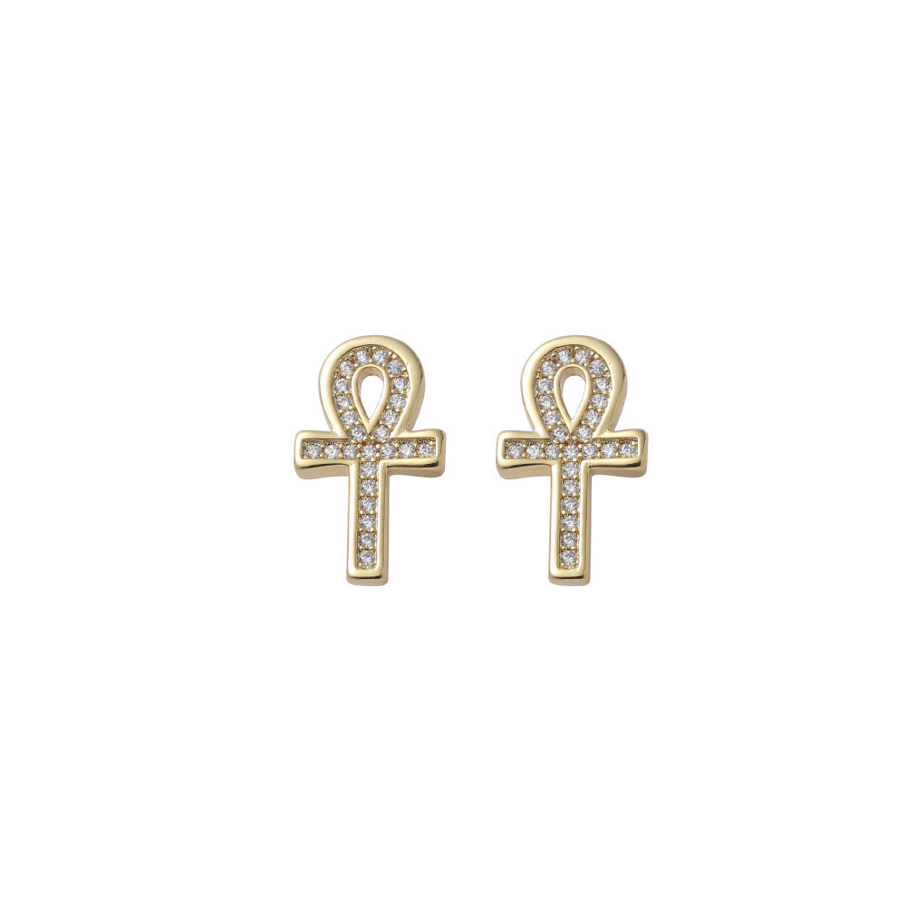Gold Plated Ankh Key Cross Stud Earrings | High-quality African and Caribbean inspired by Jewellery and accessories | African Jewellery | Caribbean jewellery | Afro-Caribbean accessories | African jewelry | UK Jewellers | UK-based Jewellery company