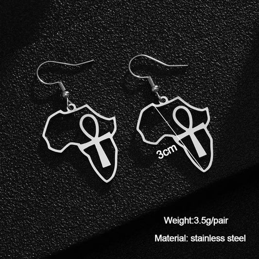 Small Dangle Africa Map Egyptian Ankh Earrings