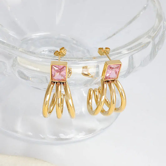 14k Gold Plated Stud Drop Pink Crystal Earrings | | High-quality African and Caribbean inspired by Jewellery and accessories | African Jewellery | Caribbean jewellery | Afro-Caribbean accessories | African jewelry