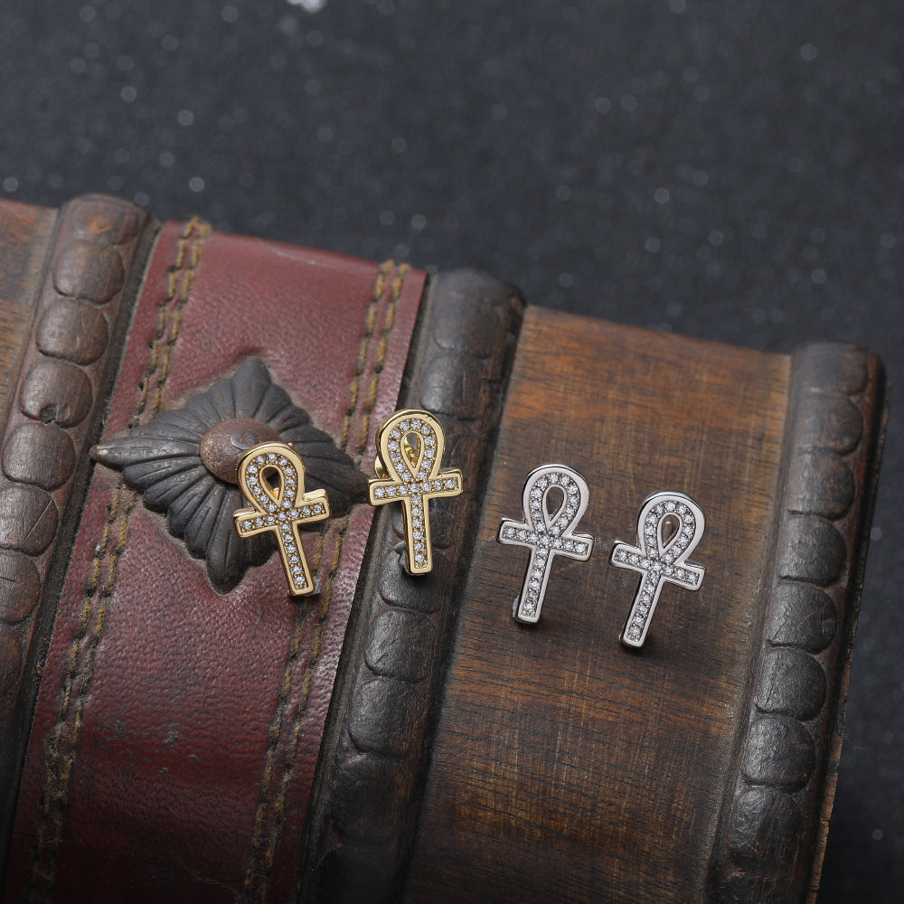 Gold Plated Ankh Key Cross Stud Earrings | High-quality African and Caribbean inspired by Jewellery and accessories | African Jewellery | Caribbean jewellery | Afro-Caribbean accessories | African jewelry | UK Jewellers | UK-based Jewellery company