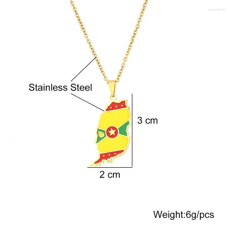 Grenada Map Flag Stainless Steel Pendant Necklace | High-quality African and Caribbean inspired by Jewellery and accessories | African Jewellery | Caribbean jewellery | Afro-Caribbean accessories | African jewelry