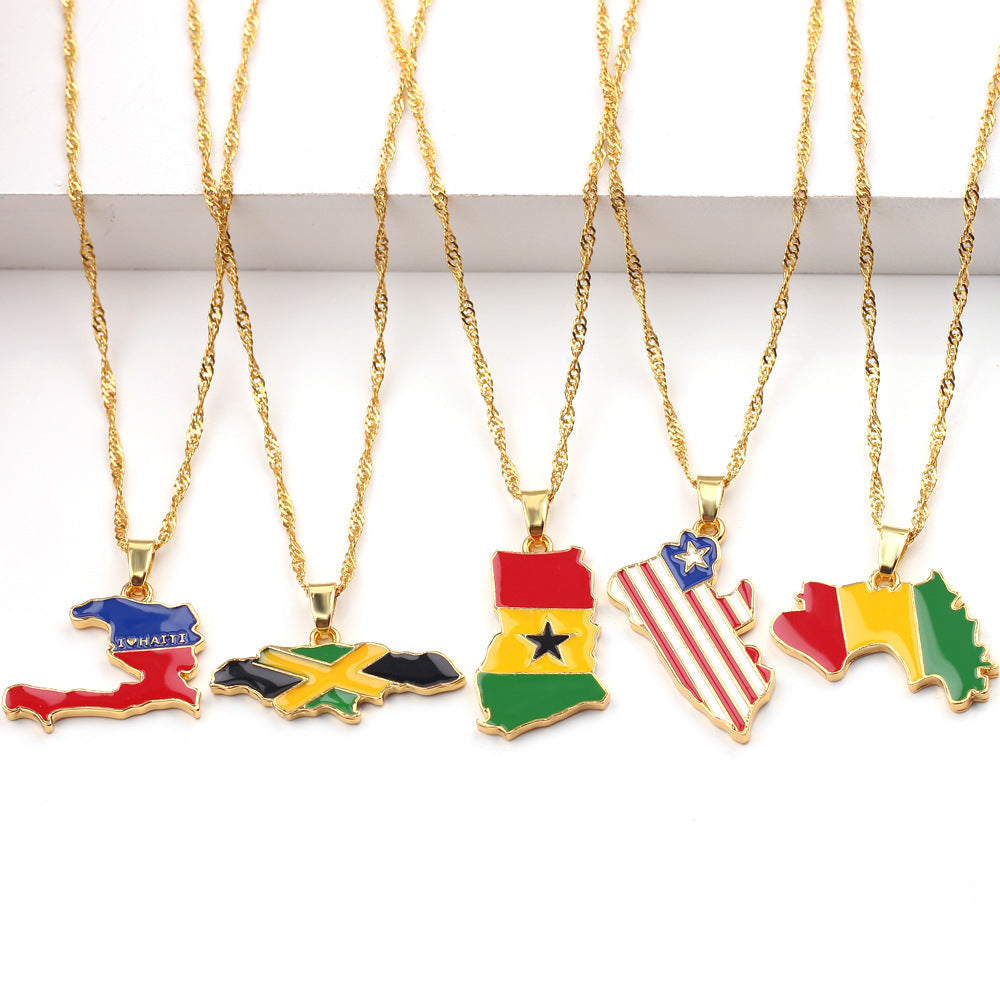 Suriname Map Flag Enamel Pendant Necklace | High-quality African and Caribbean inspired by Jewellery and accessories | African Jewellery | Caribbean jewellery | Afro-Caribbean accessories | African jewelry