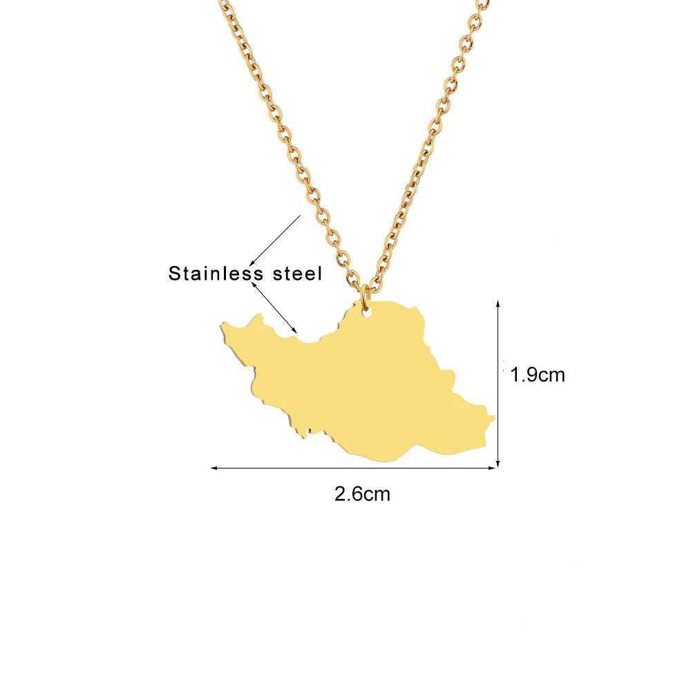 Iran 18K Gold Stainless Steel Map Necklace
