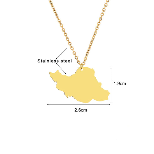 Iran 18K Gold Stainless Steel Map Necklace