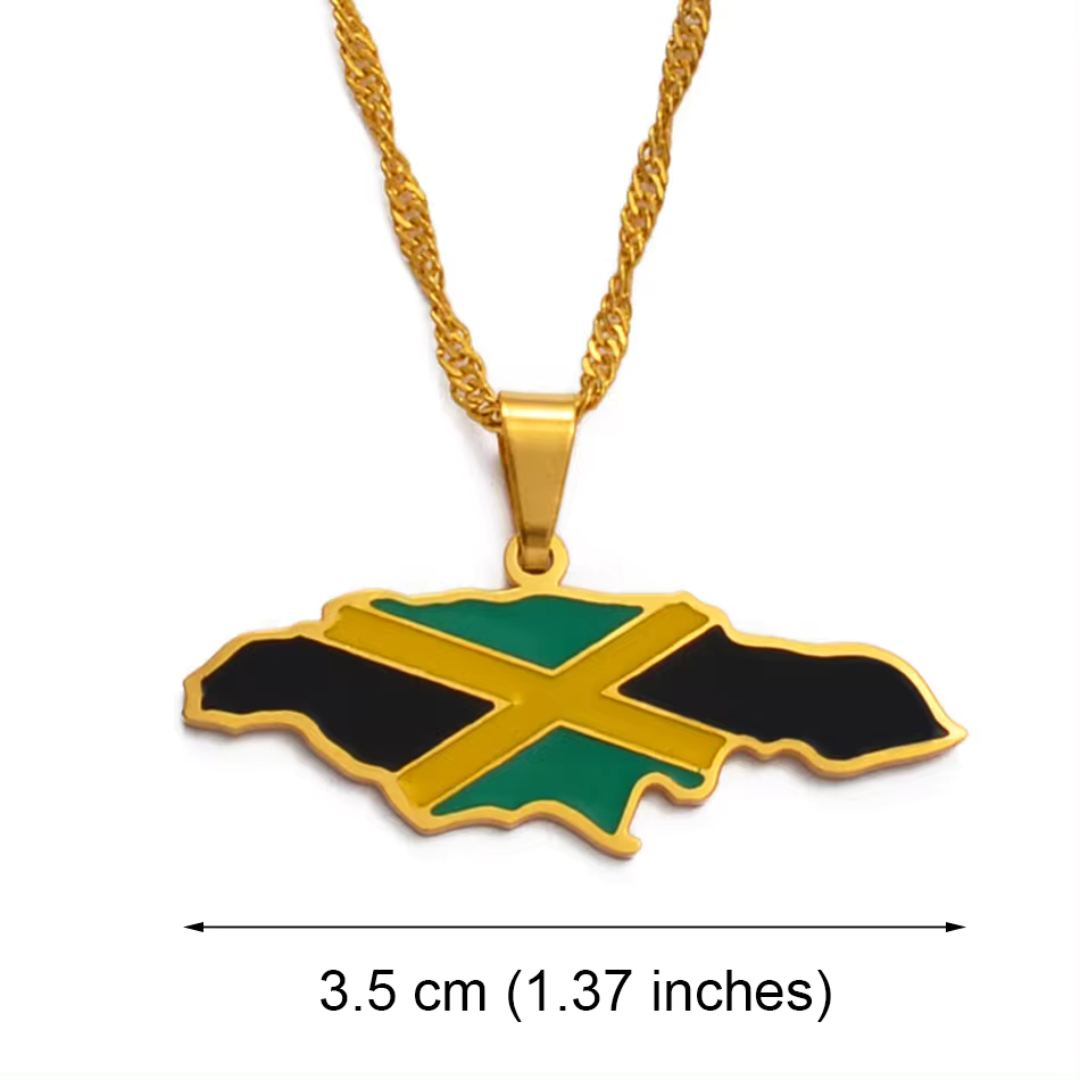 Jamaica Map Flag Stainless Steel Pendant Necklace