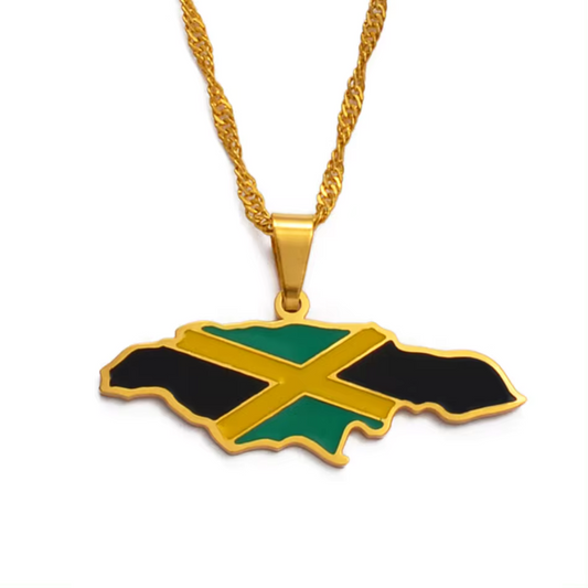 Jamaica Map Flag Stainless Steel Pendant Necklace