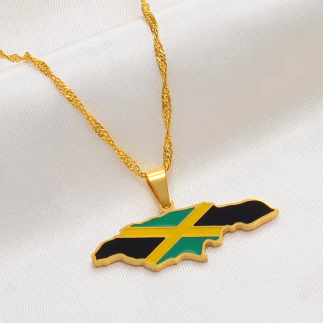 Jamaica Map Flag Stainless Steel Pendant Necklace