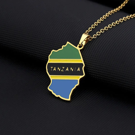 Tanzania Map Flag Stainless Steel Pendant Tanzanian Necklace | High-quality African and Caribbean inspired by Jewellery and accessories | African Jewellery | Caribbean jewellery | Afro-Caribbean accessories | African jewelry