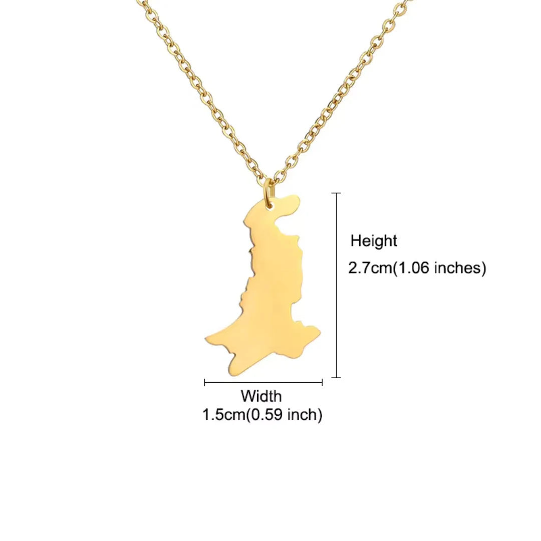 Pakistan 18K Gold Stainless Steel Map Necklace