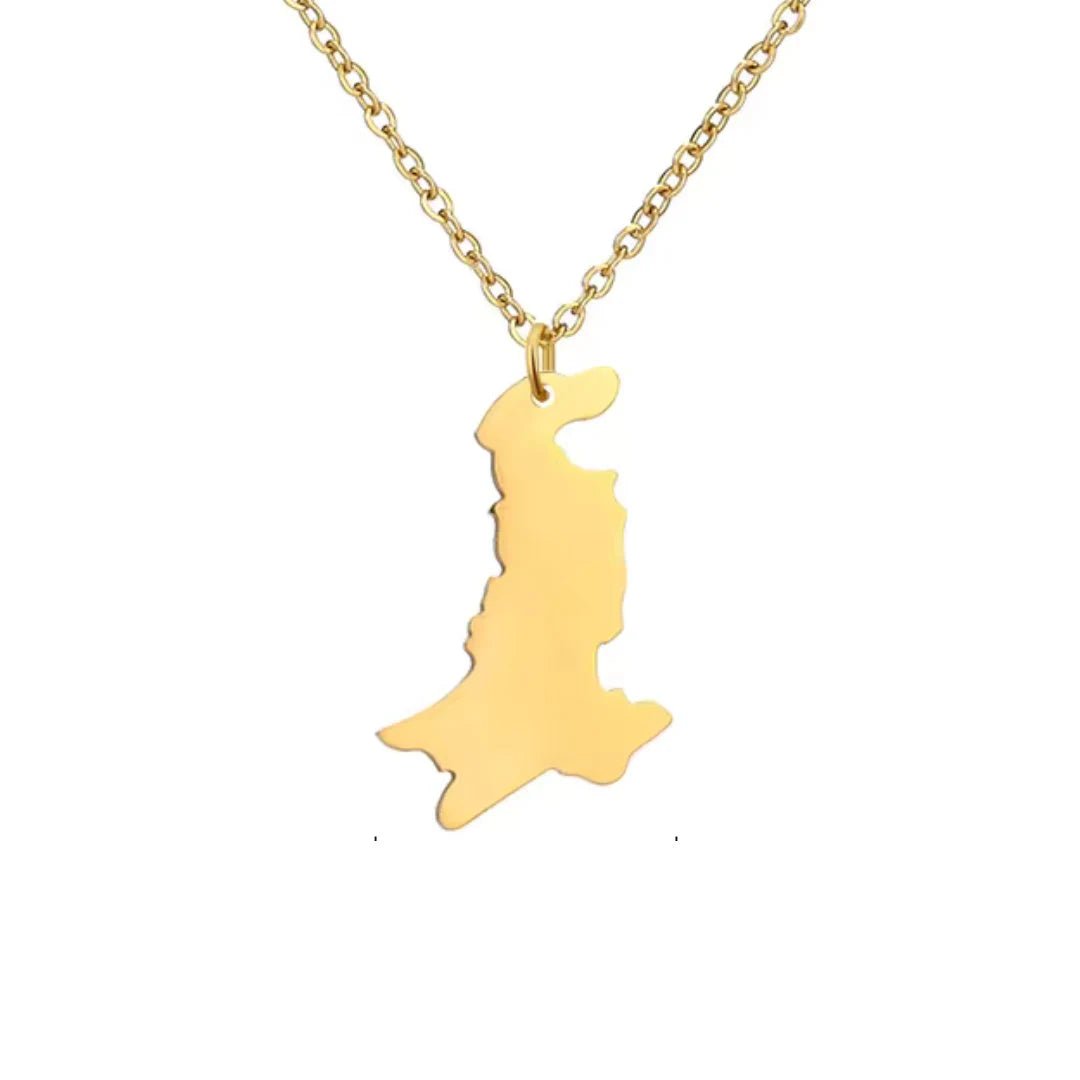 Pakistan 18K Gold Stainless Steel Map Necklace