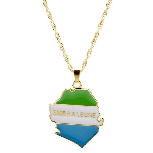 Sierra Leone Map Flag Enamel Pendant Necklace | High-quality African and Caribbean inspired by Jewellery and accessories | African Jewellery | Caribbean jewellery | Afro-Caribbean accessories | African jewelry