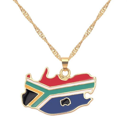 South Africa Map Flag Enamel Pendant Necklace | High-quality African and Caribbean inspired by Jewellery and accessories | African Jewellery | Caribbean jewellery | Afro-Caribbean accessories | African jewelry