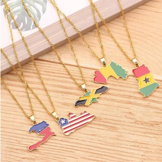 Barbados | Dominican Republic Map Flag Enamel Pendant Necklace | High-quality African and Caribbean inspired by Jewellery and accessories | African Jewellery | Caribbean jewellery | Afro-Caribbean accessories | African jewelry