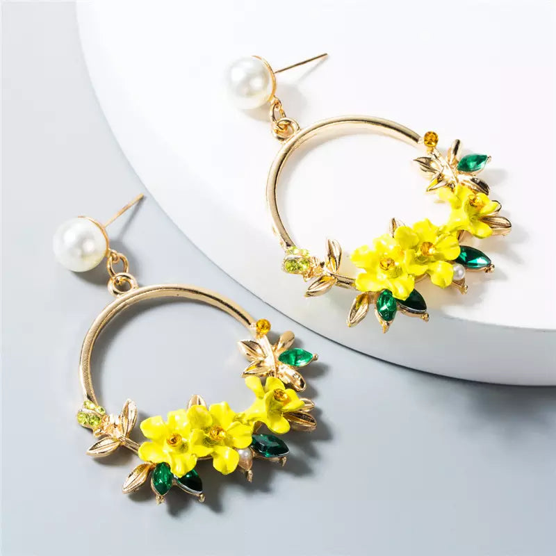 Yellow Flower Rhinestone Dangle Stud Earrings | High-quality African and Caribbean inspired by Jewellery and accessories | African Jewellery | Caribbean jewellery | Afro-Caribbean accessories