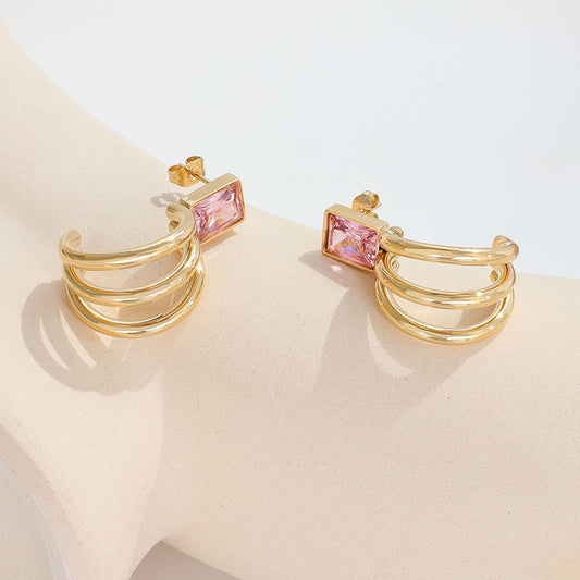 14k Gold Plated Stud Drop Pink Crystal Earrings | | High-quality African and Caribbean inspired by Jewellery and accessories | African Jewellery | Caribbean jewellery | Afro-Caribbean accessories | African jewelry