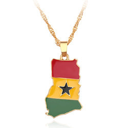 Ghana Map Flag Enamel Pendant Necklace | High-quality African and Caribbean inspired by Jewellery and accessories | African Jewellery | Caribbean jewellery | Afro-Caribbean accessories | African jewelry