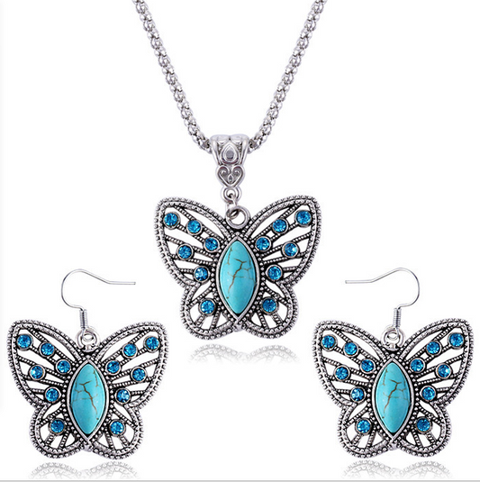 Turquoise Butterfly Jewellery Set | Shop now at Aphrolux accessories | High-quality African and Caribbean inspired by Jewellery and accessories | African Jewellery | Caribbean jewellery | Afro-Caribbean accessories | African jewelry | UK Jewellers | UK-based Jewellery company | Free-delivery | Ethical jewellery