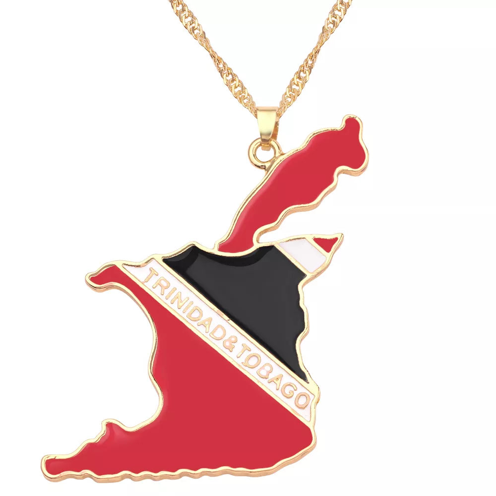 Trinidad & Tobago Map Flag Enamel Pendant Necklace | High-quality African and Caribbean inspired by Jewellery and accessories | African Jewellery | Caribbean jewellery | Afro-Caribbean accessories | African jewelry
