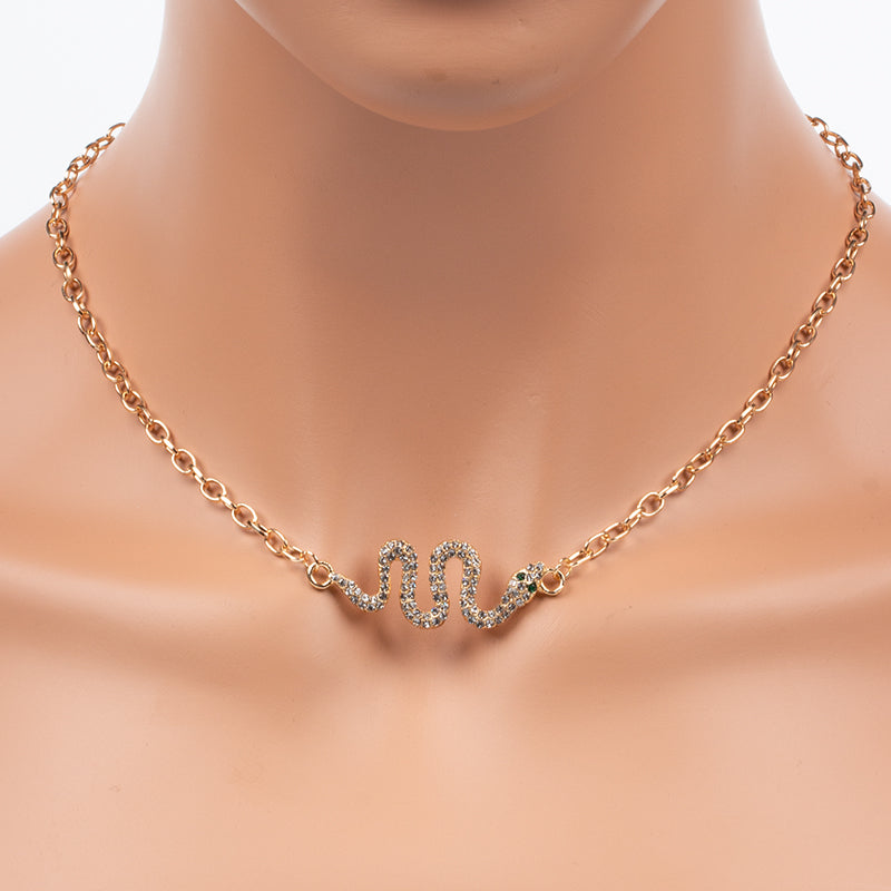 Gold Plated Snake Link Rhinestone Pendant Necklace | High-quality African and Caribbean inspired by Jewellery and accessories | African Jewellery | Caribbean jewellery | Afro-Caribbean accessories | African jewelry