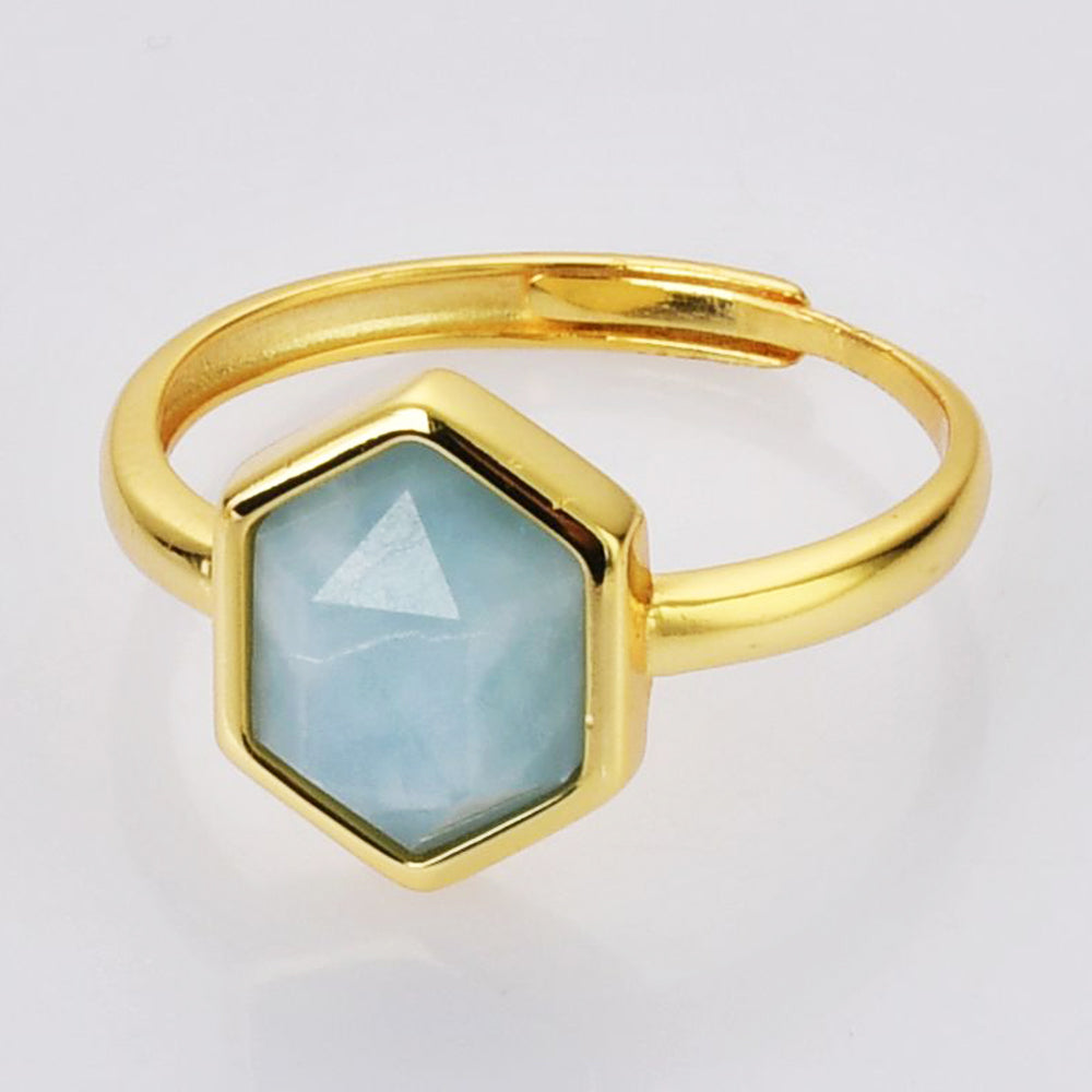 Aquamarine Hexagon Gold-plated Silver Ring
