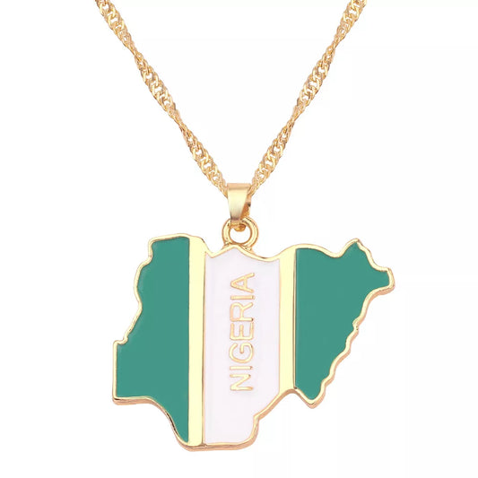Nigeria Map Flag Enamel Pendant Necklace | High-quality African and Caribbean inspired by Jewellery and accessories | African Jewellery | Caribbean jewellery | Afro-Caribbean accessories | African jewelry