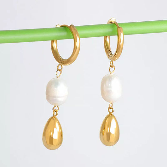 Freshwater Pearl 18k Gold Plated Stainless Steel Dangle Earrings