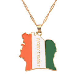 Ivory Coast | Côte d'Ivoire Map Flag Enamel Pendant Necklace | High-quality African and Caribbean inspired by Jewellery and accessories | African Jewellery | Caribbean jewellery | Afro-Caribbean accessories | African jewelry