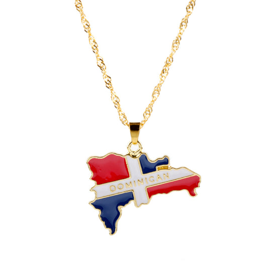 Dominican Republic Map Flag Enamel Pendant Necklace | High-quality African and Caribbean inspired by Jewellery and accessories | African Jewellery | Caribbean jewellery | Afro-Caribbean accessories | African jewelry