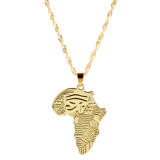 Africa Eye of Ra Detail Gold Map Necklace | High-quality African and Caribbean inspired by Jewellery and accessories | African Jewellery | Caribbean jewellery | Afro-Caribbean accessories | African jewelry