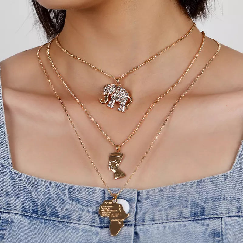 Layered Multi-Chain Egyptian-Inspired Elephant Necklace | High-quality African and Caribbean inspired by Jewellery and accessories | African Jewellery | Caribbean jewellery | Afro-Caribbean accessories