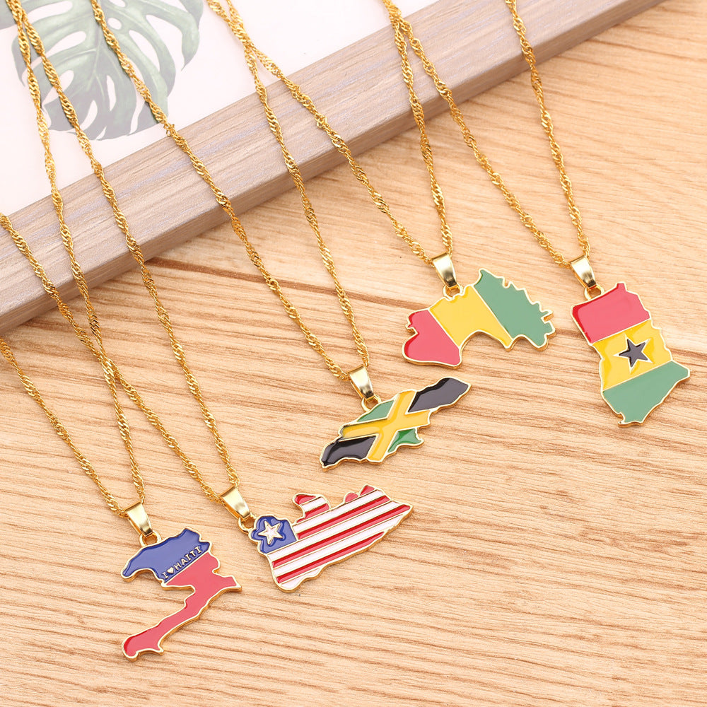 Barbados Map Flag Enamel Pendant Necklace | High-quality African and Caribbean inspired by Jewellery and accessories | African Jewellery | Caribbean jewellery | Afro-Caribbean accessories | African jewelry