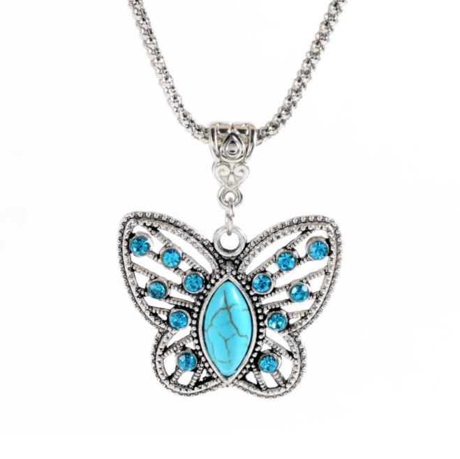Turquoise Butterfly Necklace | Shop now at Aphrolux accessories | High-quality African and Caribbean inspired by Jewellery and accessories | African Jewellery | Caribbean jewellery | Afro-Caribbean accessories | African jewelry | UK Jewellers | UK-based Jewellery company | Free-delivery | Ethical jewellery